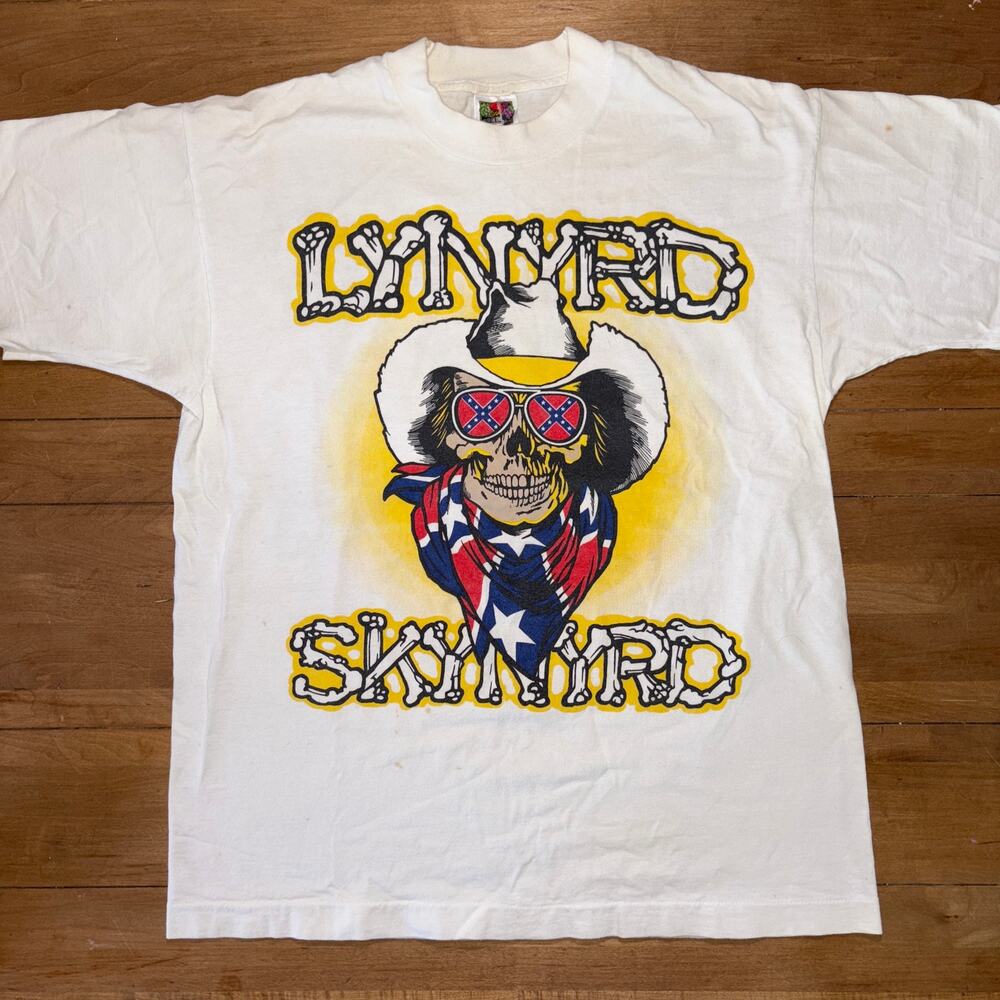 Vintage 1997 Lynyrd Skynyrd Twenty Tour T Shirt White Skull Cowboy Band Tee L